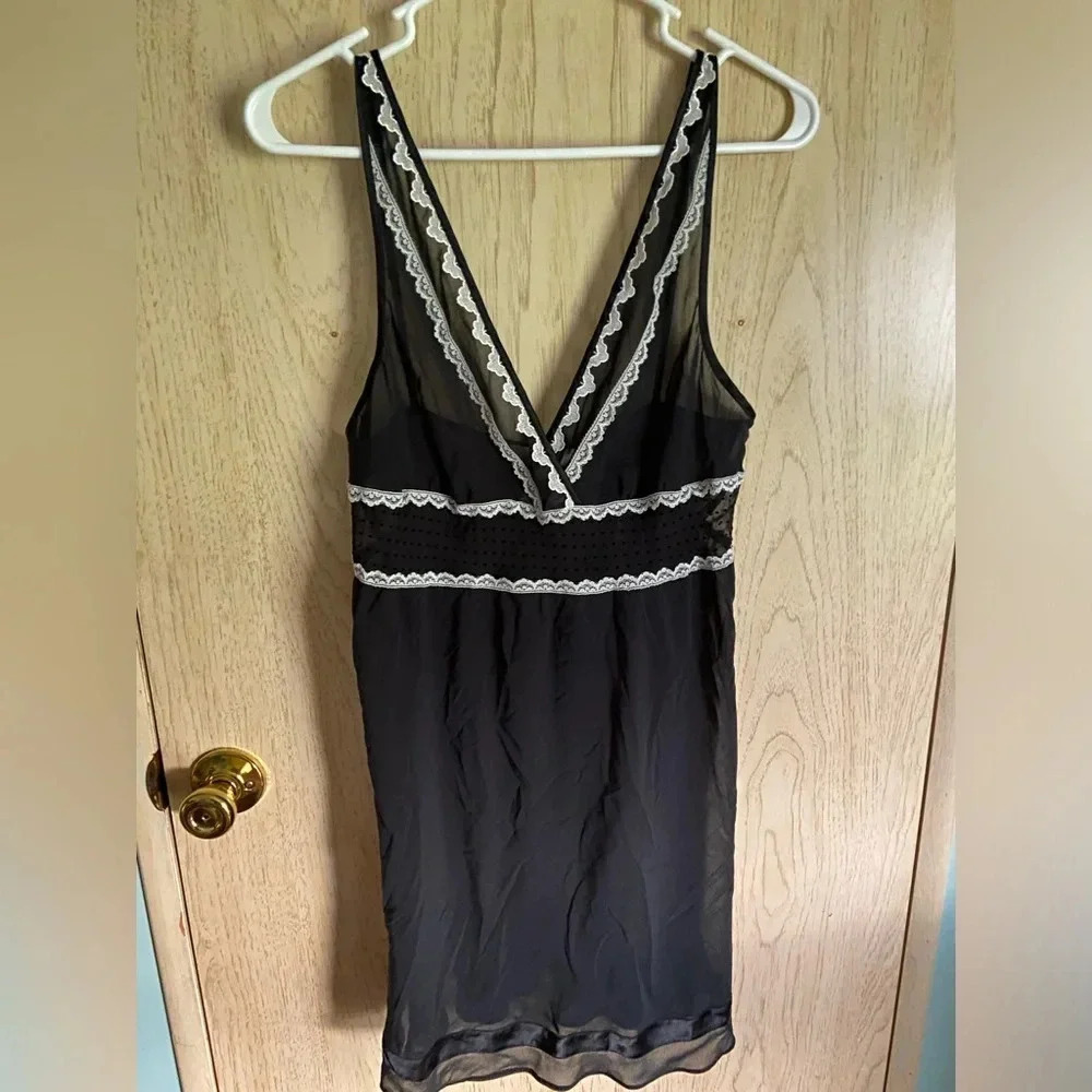 🩷 Victoria Secret Angel Sheer Swiss Dot Black Babydoll Nightie Chemise Med Y2K
